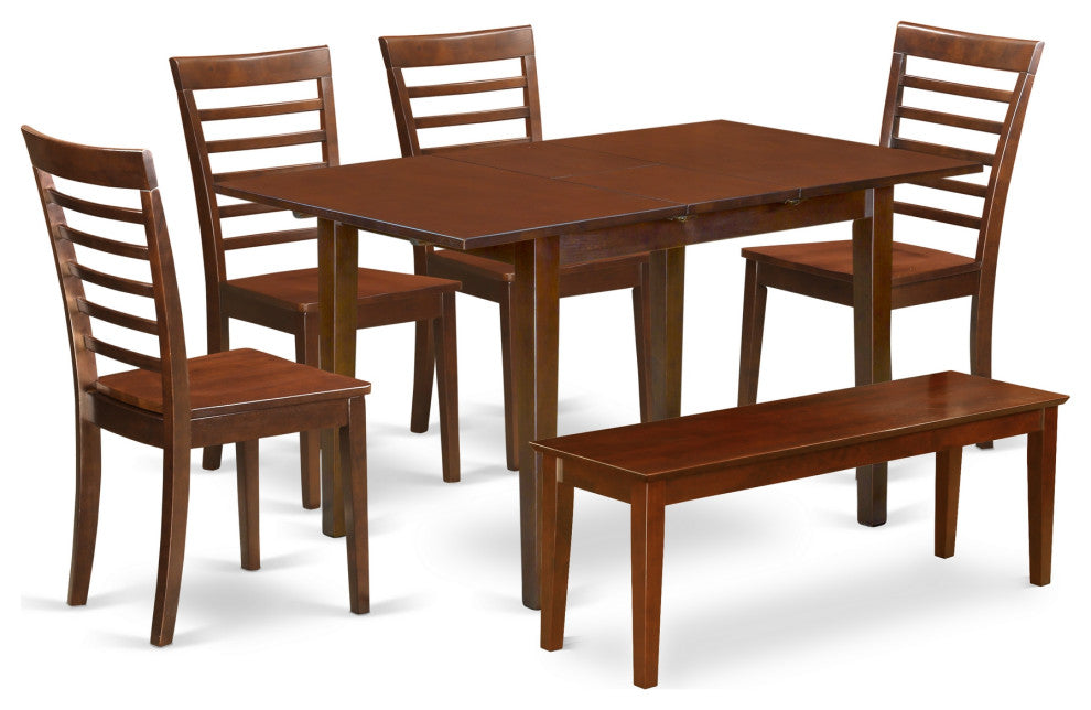 6 Pc Kitchen Dinette Set - Table And 4 Kitchen Dining Chairs Plus Bench