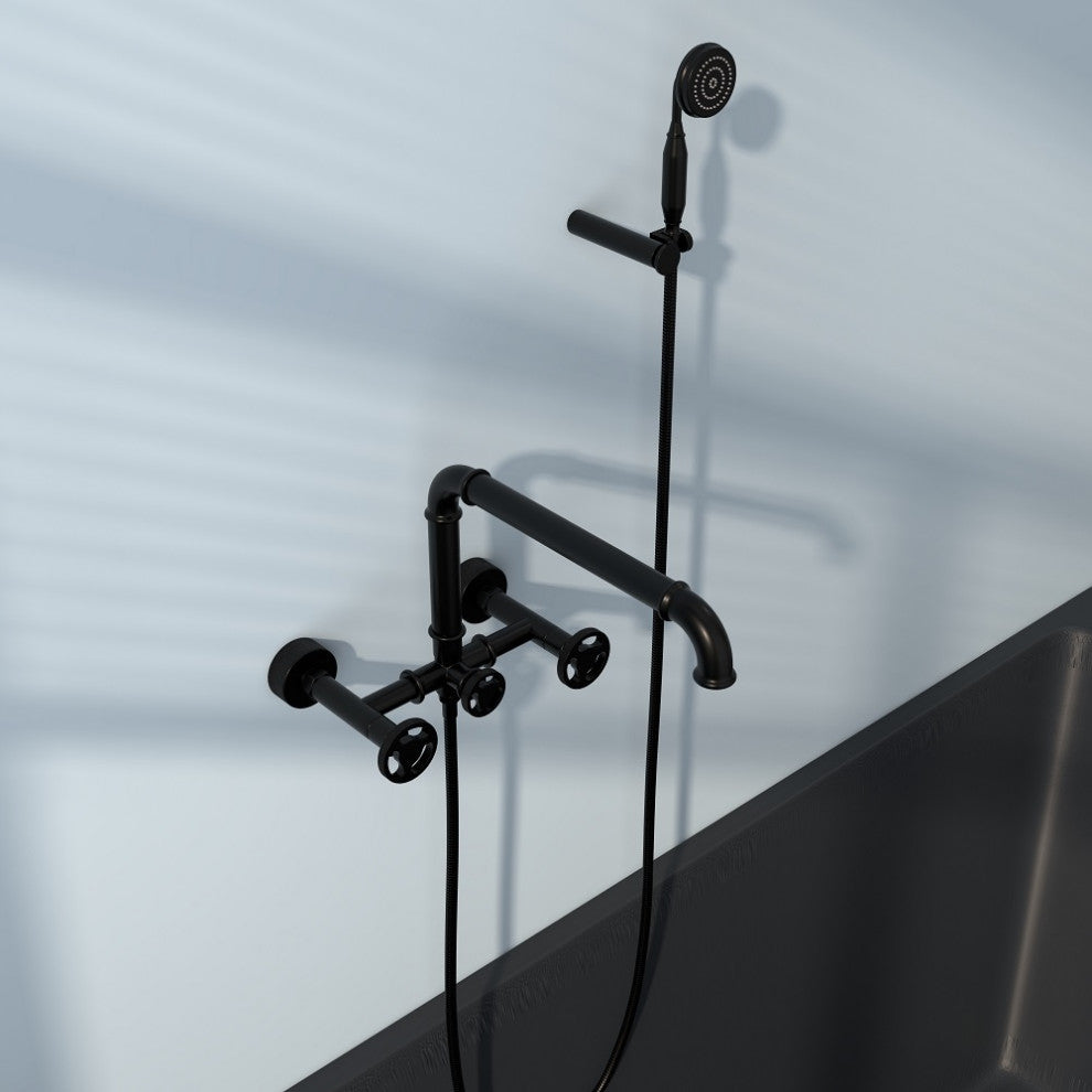 Ruth Industrial Pipe Wall Mounted Bathtub Filler Faucet with Hand Shower