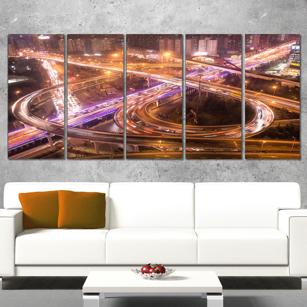 Beautiful Shanghai Traffic, Extra Large Canvas Print, 60"x28", 5 Panels