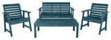 4' Weatherly Bench, Chairs, Conversation Table, 4-Piece Set, Nantucket Blue