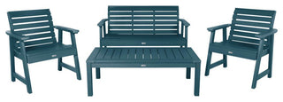 4' Weatherly Bench, Chairs, Conversation Table, 4-Piece Set, Nantucket Blue
