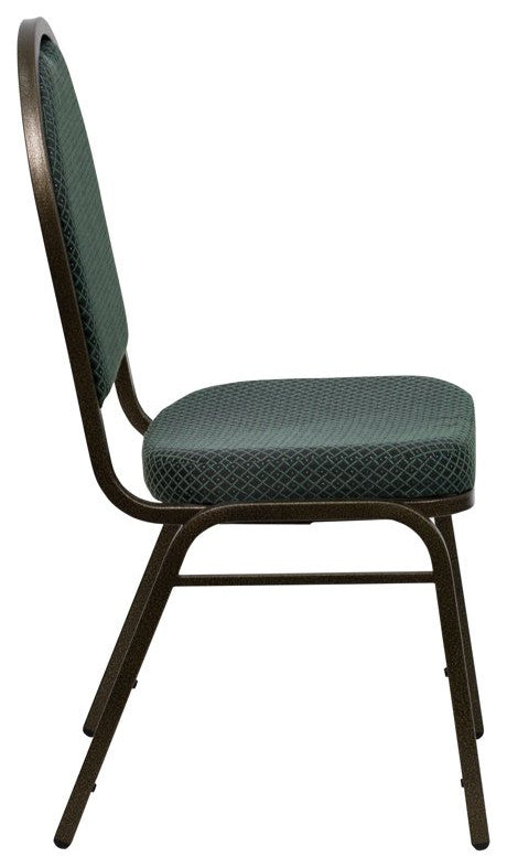 Set of 4 Dining Chair, Patterned Fabric Upholstery & Dome Back, Green/Gold Vein