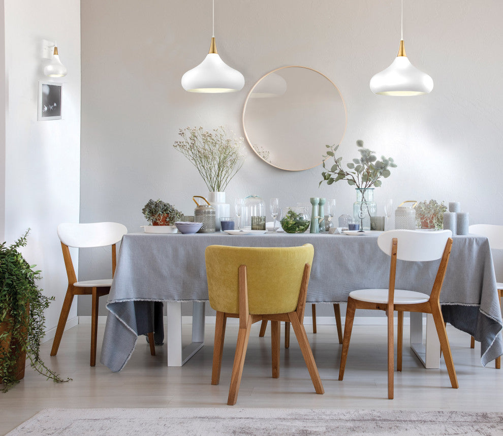 Phoenix 1-Light Small Pendant, Matte White With Burnished Brass