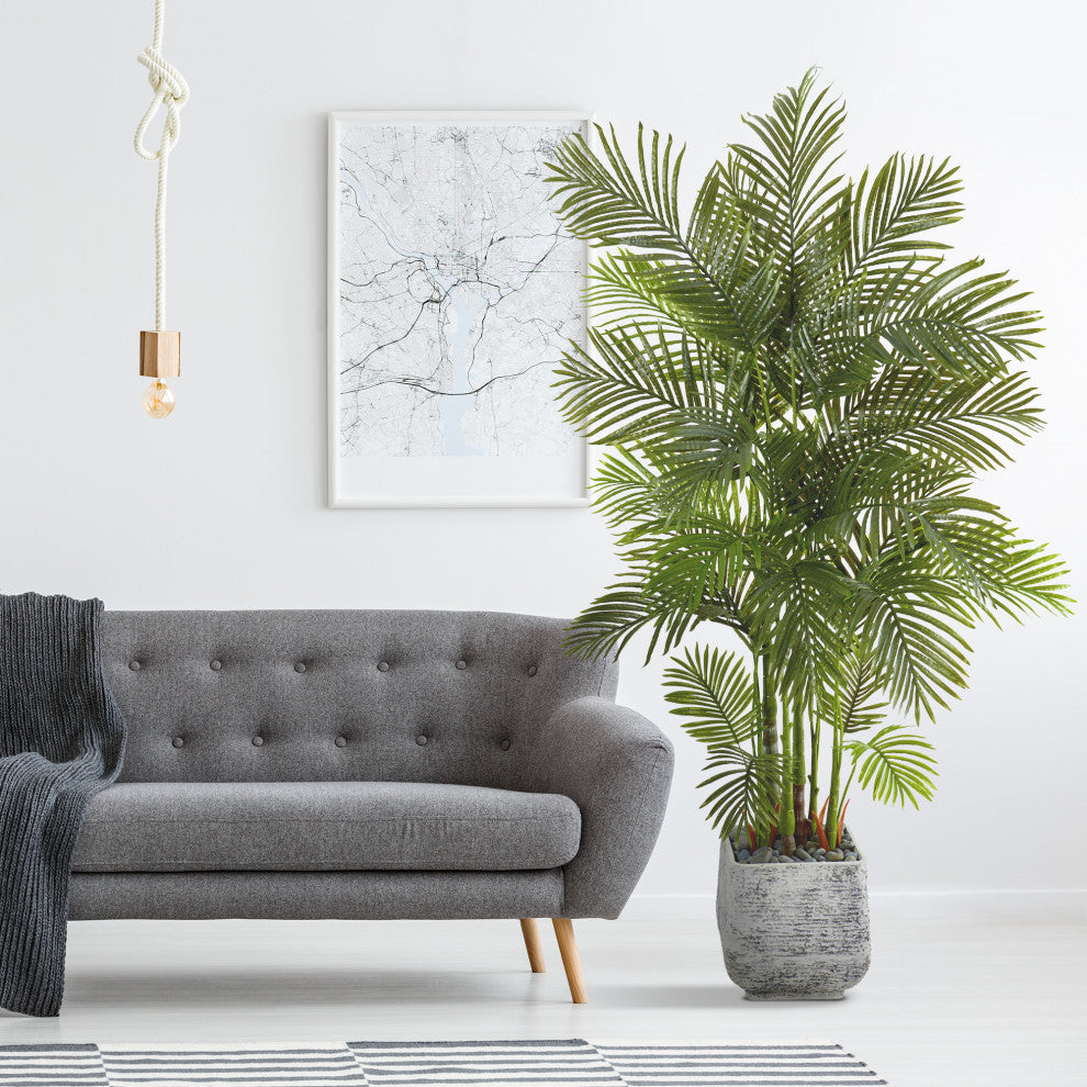 75" Areca Palm Artificial Tree, White Planter