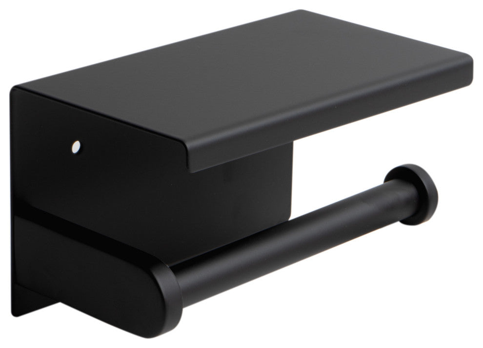ALFI brand ABTPC66-BLA Black Matte Stainless Steel Toilet Paper Holder w/ Shelf