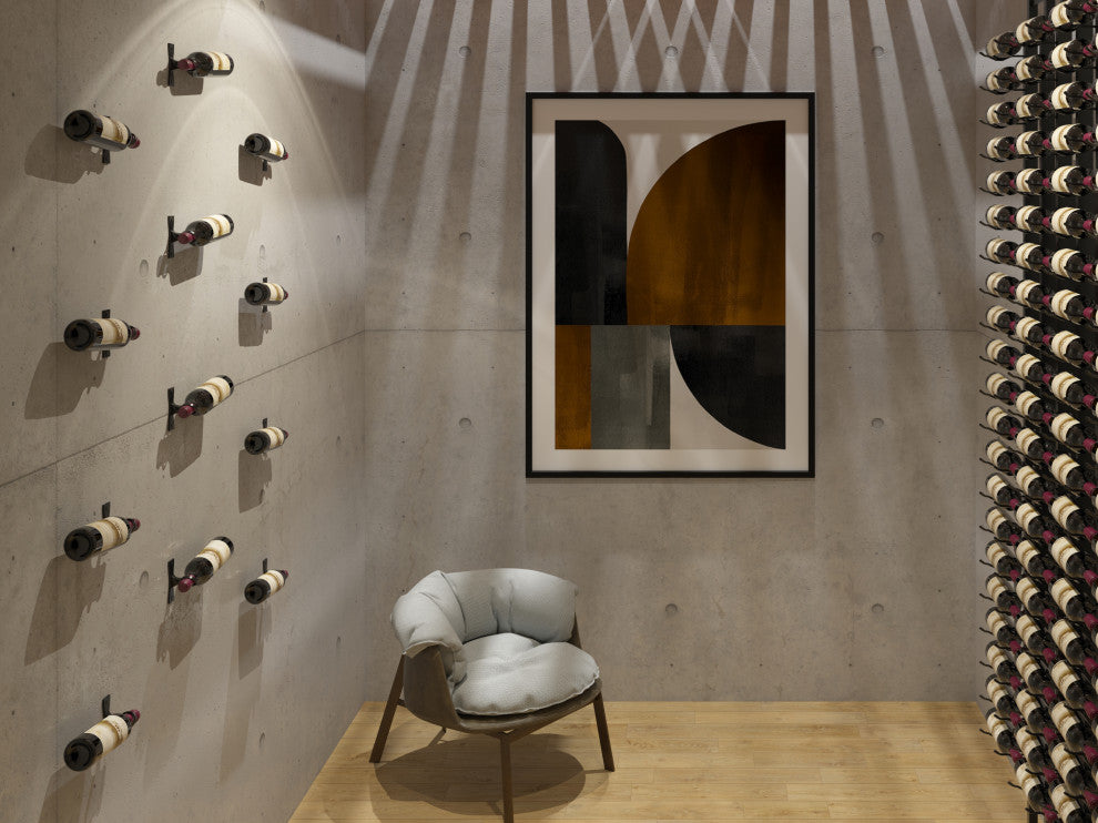 Helix Single 5 (minimalist wall mounted metal wine rack), Matte Black, Left Facing Bottle