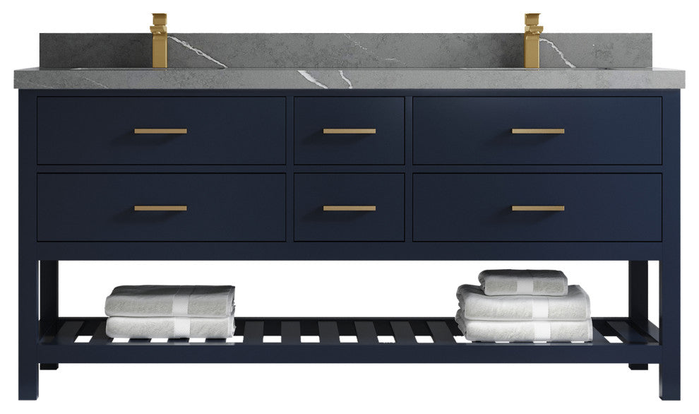 Parker 72 Double Sink Bath Vanity in Navy Blue  2" Piatra Gray