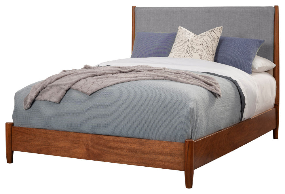 Flynn Mid Century Modern Two Tone California King Panel Bed, Acorn/Grey