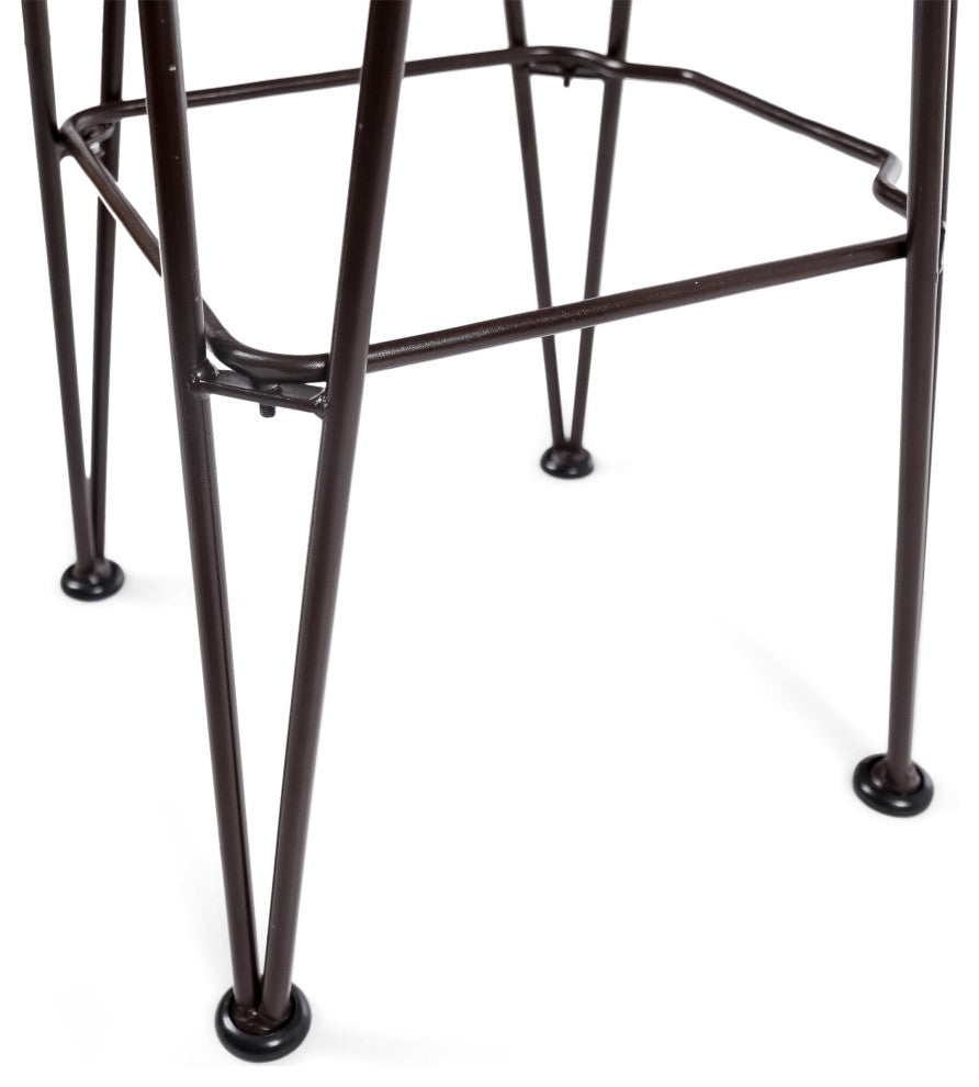 GDF Studio Outdoor Teak Finish Acacia Wood Barstools With Iron Frame, Set of 2
