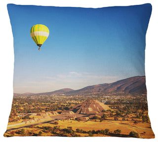 Large Yellow Balloon Over Mountains Landscape Printed Throw Pillow, 18"x18"