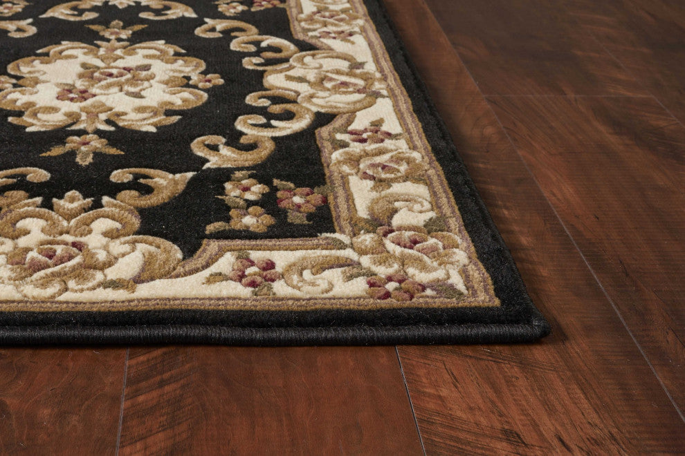 HomeRoots 5' x 8' Black or Ivory Floral Bordered Indoor Area Rug