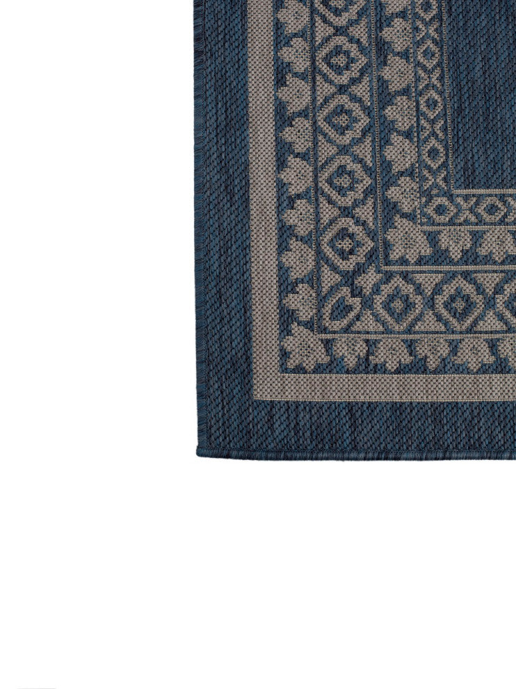 Outdoor Collection Oriental Accent Water Proof Rug, Midnight Blue, 5'3"x7'6"