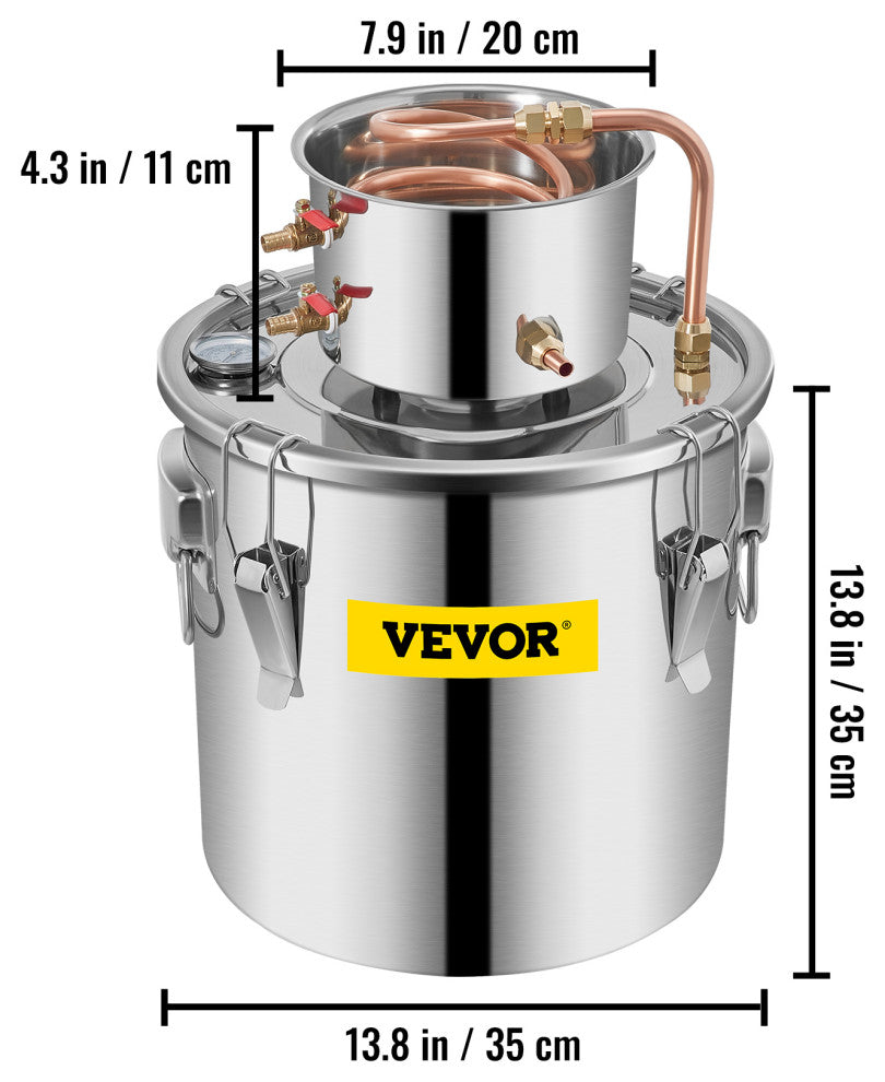 Alcohol Still Stainless Steel Water Alcohol Distiller Copper Tube for DIY, 8 Gallon