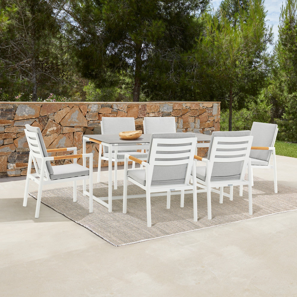 Royal Outdoor Dining Table With Stone Top, White