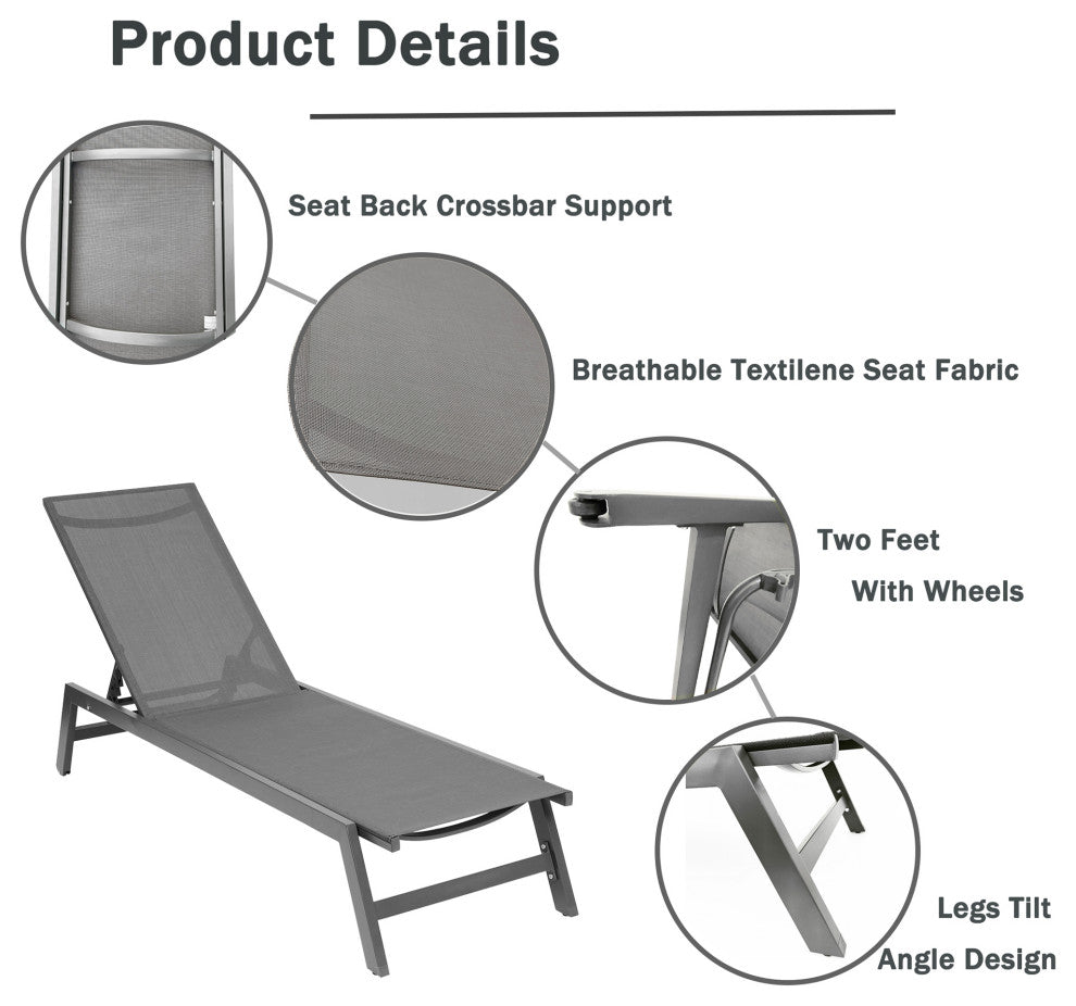 Outdoor Chaise Lounge Chair Set With Cushions, Set of 2, Blue White