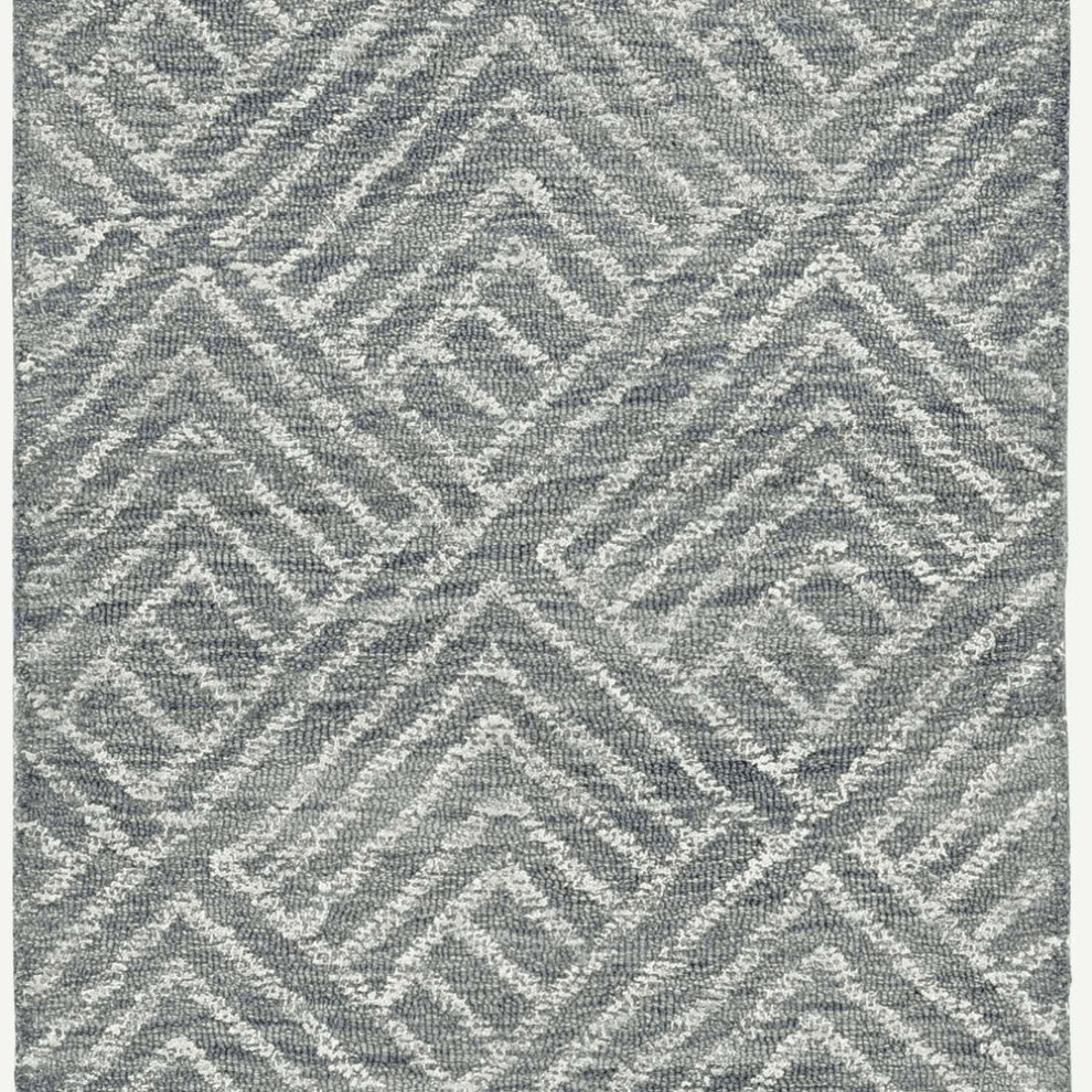 5'X7' Denim Blue Hand Tufted Space Dyed Geometric Indoor Area Rug
