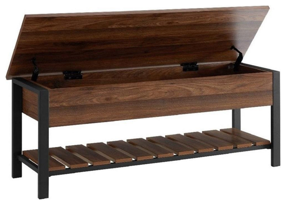 Pemberly Row 48" Modern Farmhouse Wooden Storage Bench in Dark Walnut