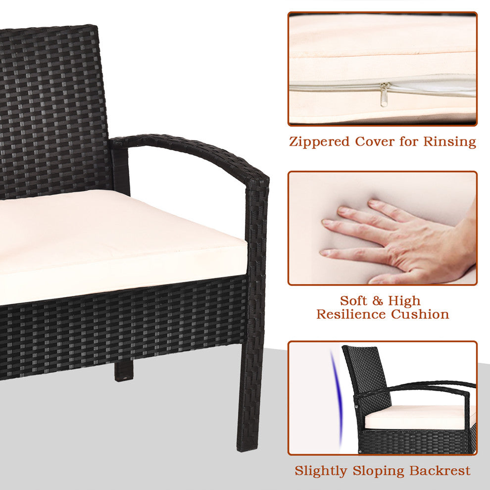 Costway 3PC Outdoor Patio Rattan Furniture Set Storage Table Cushioned Black