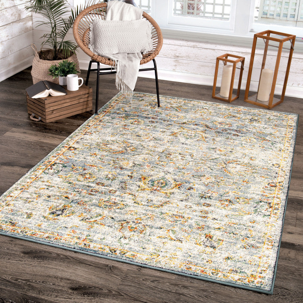Orian Gemstone Persian Estate Distressed Multi Beige Area Rug 5'3" x 7'6"