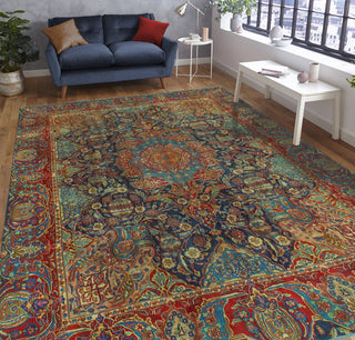Fine Vintage Distressed Bernal Navy/Red Rug, 9'9 x 12'3
