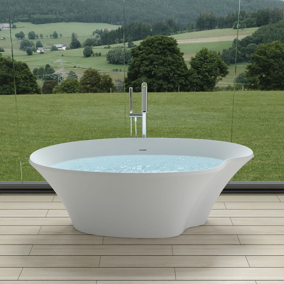 70" Polystone Pond Free-Standing Bathtub, Matte White, No Faucet