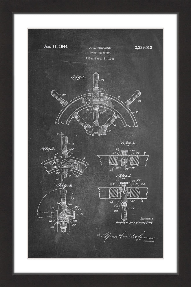 "Boat Steering Wheel 1941 Chalk" Framed Painting Print