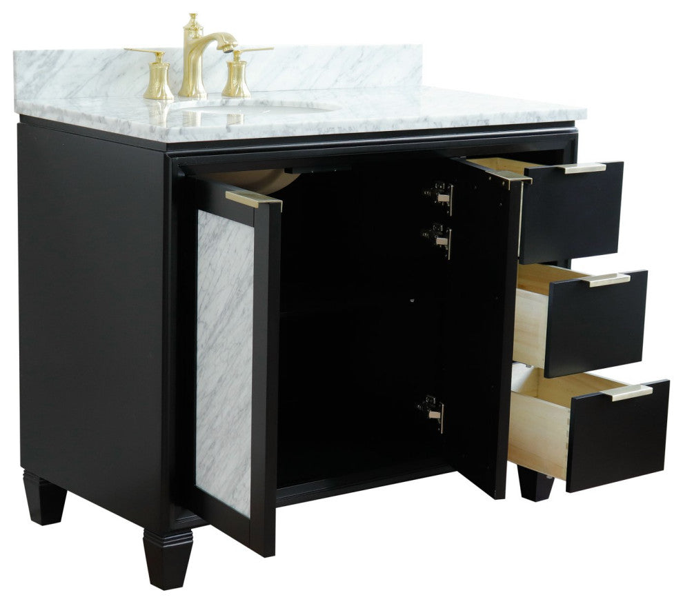 43" Single Vanity, Black Finish With White Carrara