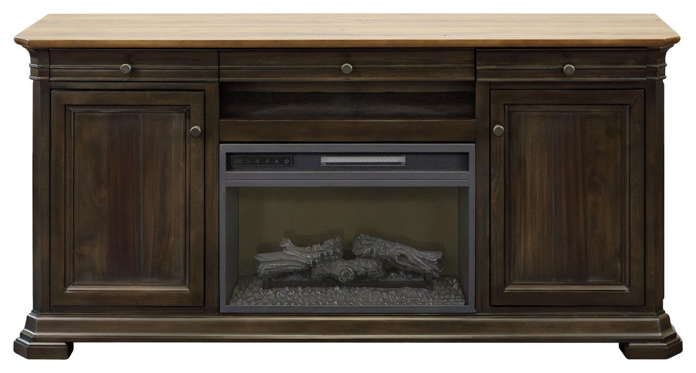 68" Fireplace Console Entertainment, Brown
