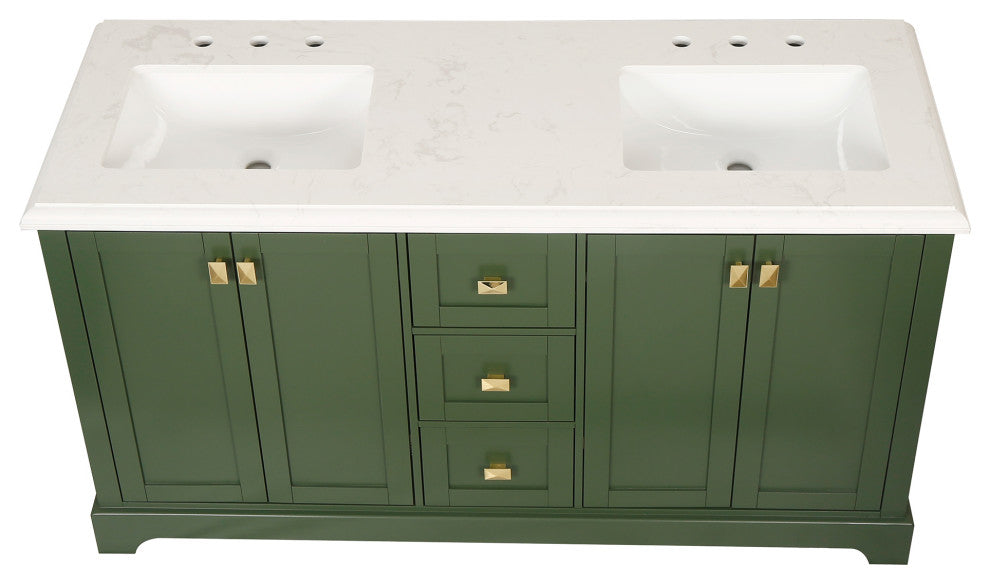 60/72" Plywood Freestanding Bath Vanity Set, Drawer and Ceramic Sink, Venetian Green, 60 Inch