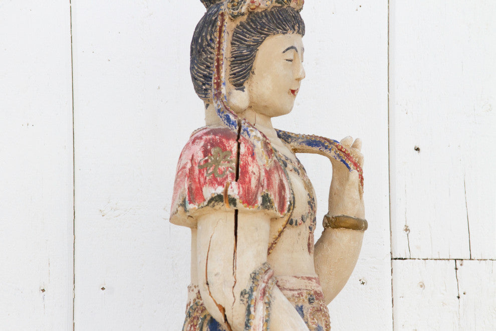 Antique Finely Carved & Painted Chinese Statue