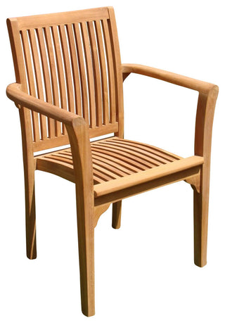 Lua Stacking Arm Chairs, Teak Outdoor Dining Patio, Set of 2