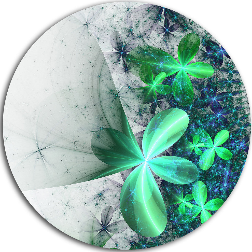 Sparkling Green And Blue Fractal Flower, Floral Disc Metal Artwork, 23"