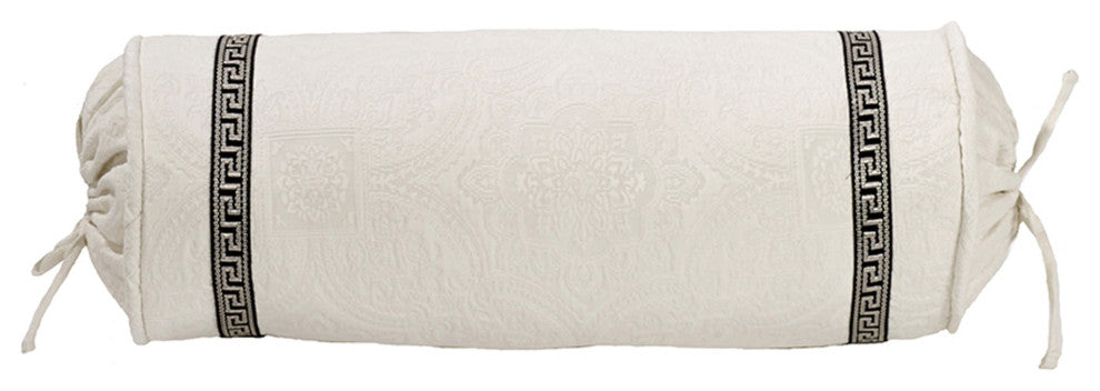 Matelasse neckroll with Greek Key Trim, 8"X21"