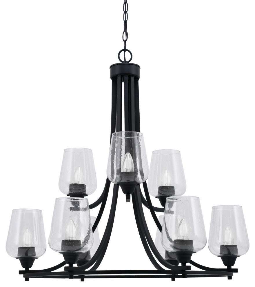Paramount 9-Light Chandelier, Matte Black, 5" Clear Bubble Glass