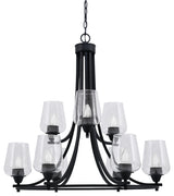 Paramount 9-Light Chandelier, Matte Black, 5" Clear Bubble Glass