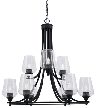 Paramount 9-Light Chandelier, Matte Black, 5" Clear Bubble Glass