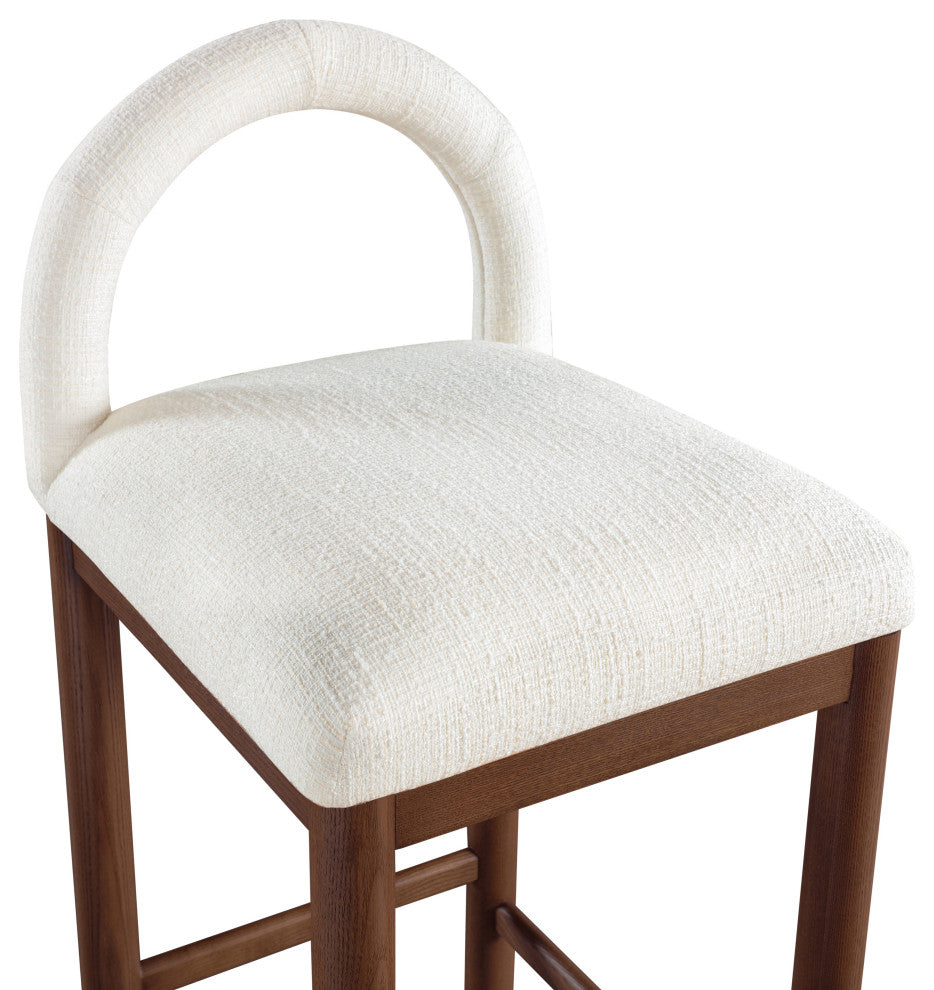 Conrad Upholstered Bar and Counter Stool, Cream, Linen Textured Fabric, Brown