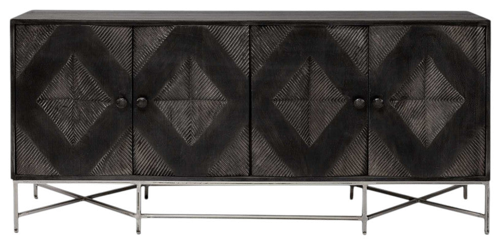 72" Black Solid Wood Sideboard with Four Doors