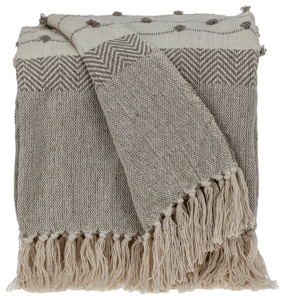 Tufted Beige Fringed Woven Handloom Throw