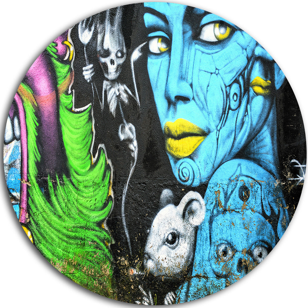 Mural Wall Art, Street Round Metal Wall Art, 23"