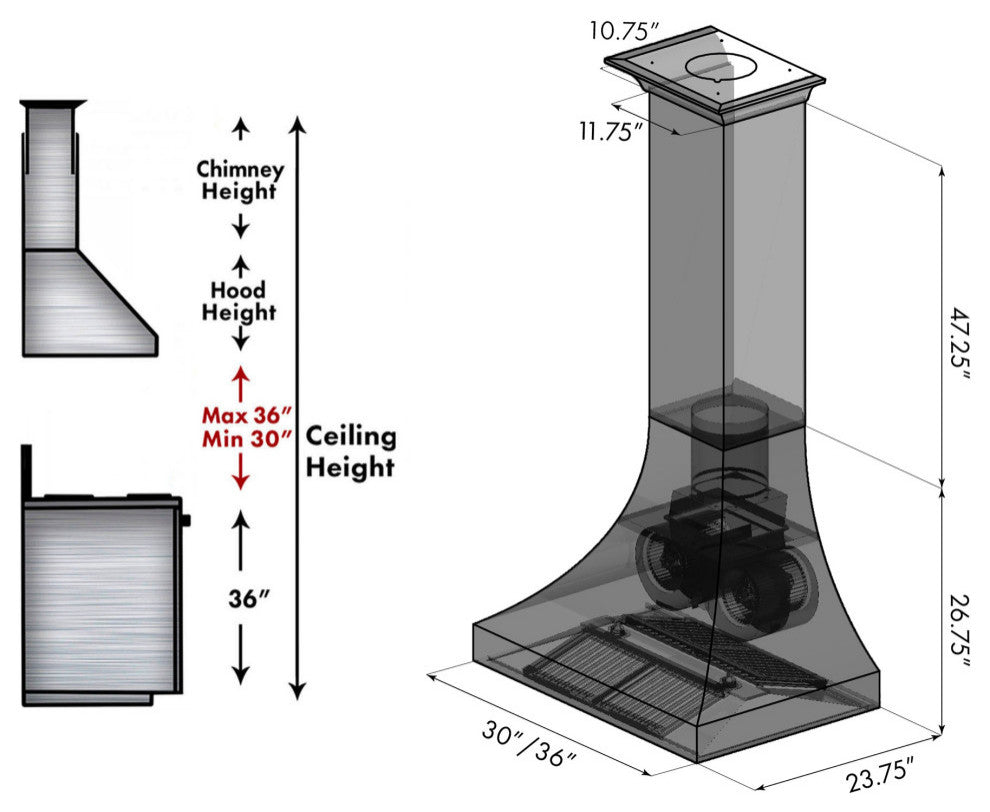 ZLINE 36" Designer Series DuraSnow Stainless Steel Wall Range Hood, 8632S-36