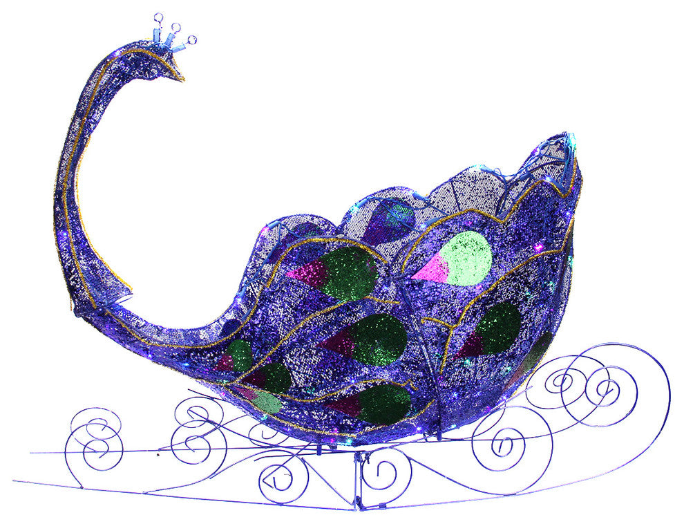 40" Pre-Lit Twinkling LED Glittered Peacock Sleigh Christmas Decoration