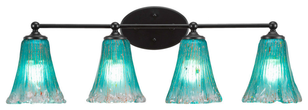 Capri 4-Light Bath Bar, Matte Black/Fluted Teal Crystal