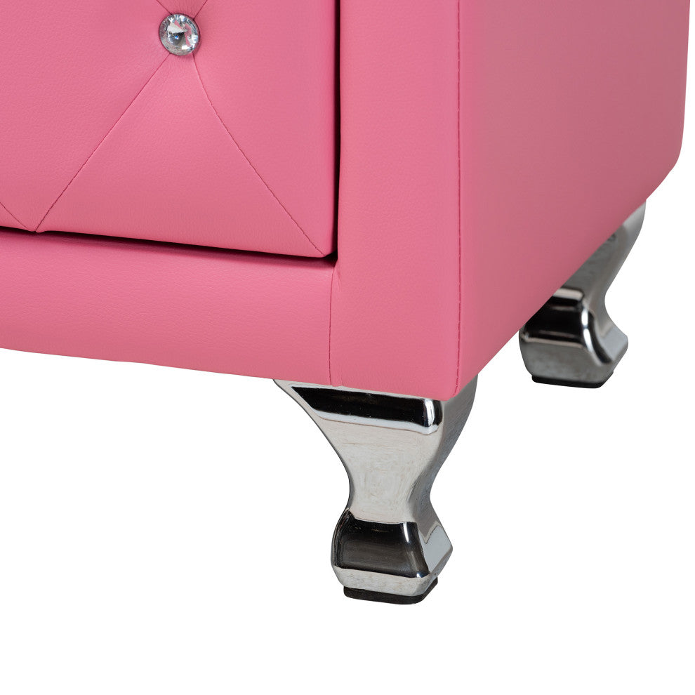 Barbara Glam Pink Faux Leather Upholstered Queen Size 3-Piece Bedroom Set