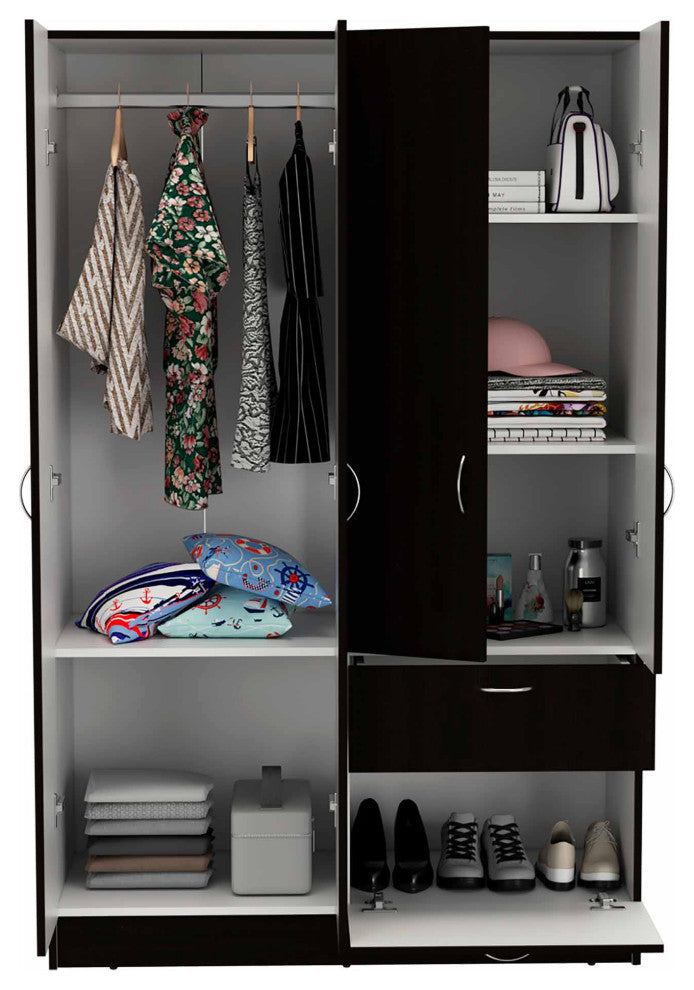Habana Armoire with 2 Cabinets, Drawer, and Upturned Drawer, Black