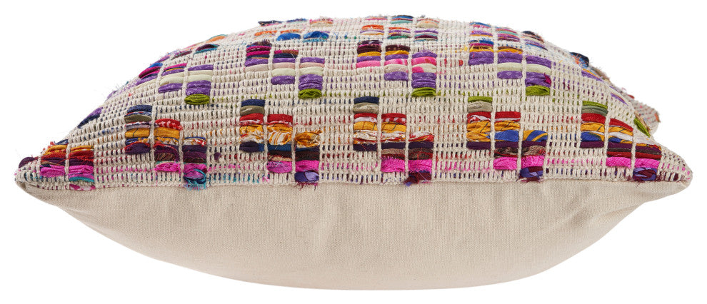 Eclectic Multicolored Chindi Throw Pillow