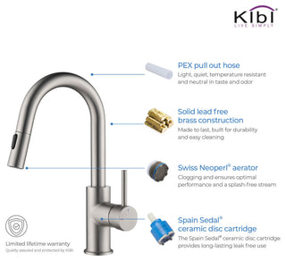 Luxe Single Handle Pull Down Kitchen & Bar Faucet, Brush Nickel W/ Soap Dispenser