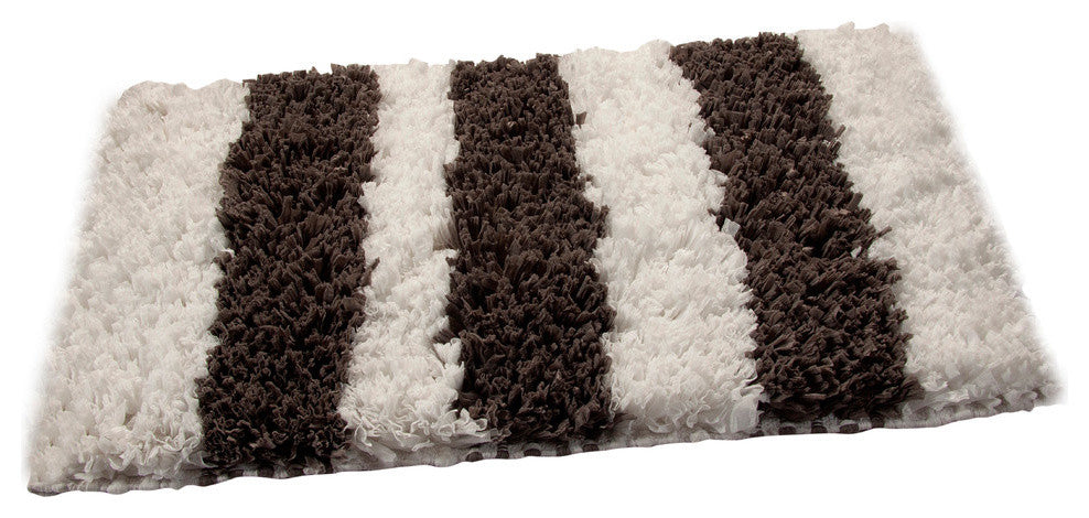 Bath Rug Polyester/Viscose/Cotton Hand Loom Woven, 34"x21", White and Gray