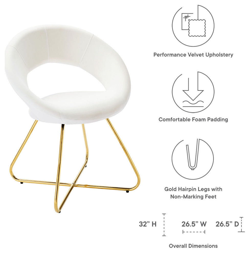 Dining Chair, Set of 2, White Gold, Velvet, Modern, Cafe Bistro Hospitality