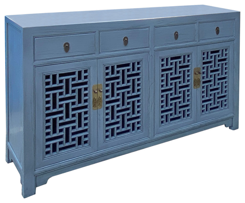 Asian Gray Shutter Doors Hardware Sideboard Credenza Console Cabinet Hcs7519